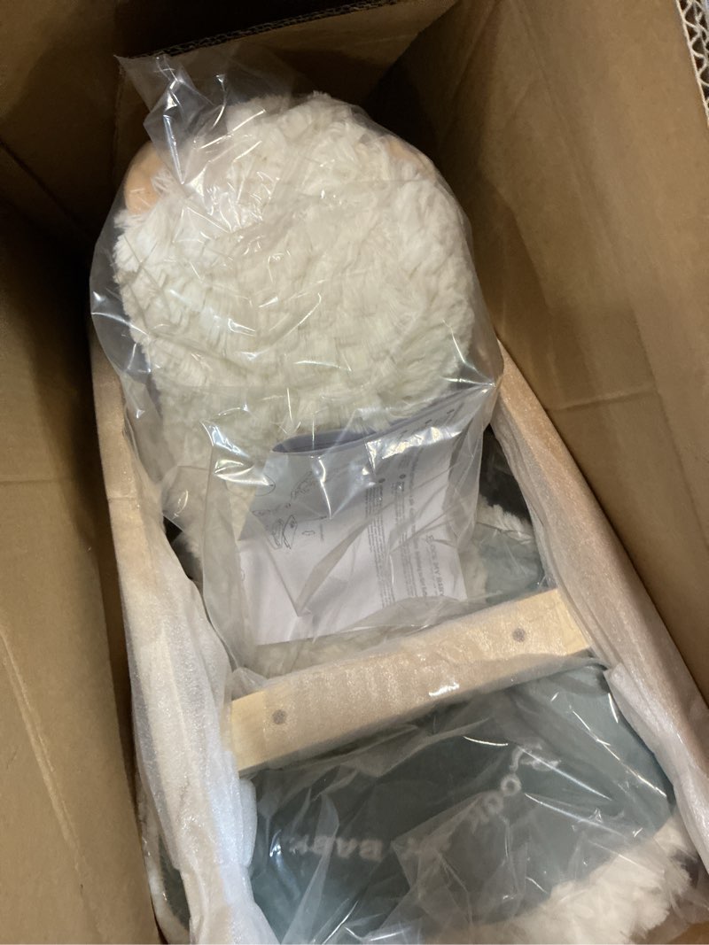 Condition photo showing New/Like New for rock my baby baby rocking horse alpaca llama with chair, plush stuffed animal rocker for toddlers 1-3, wooden rocking toy llama animal, cream llama,cpc certified llama, white snowball