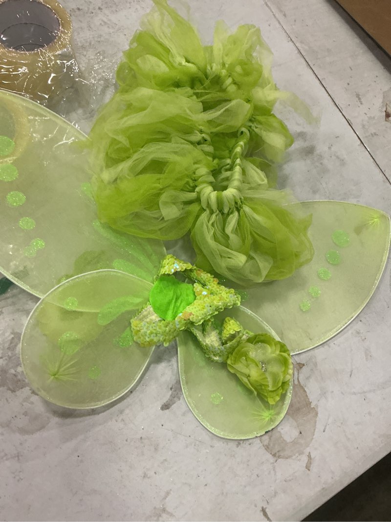 Condition photo showing As Is for fairy princess costume set, include headband, butterfly fairy wing, tutu skirt, butterfly  neon green