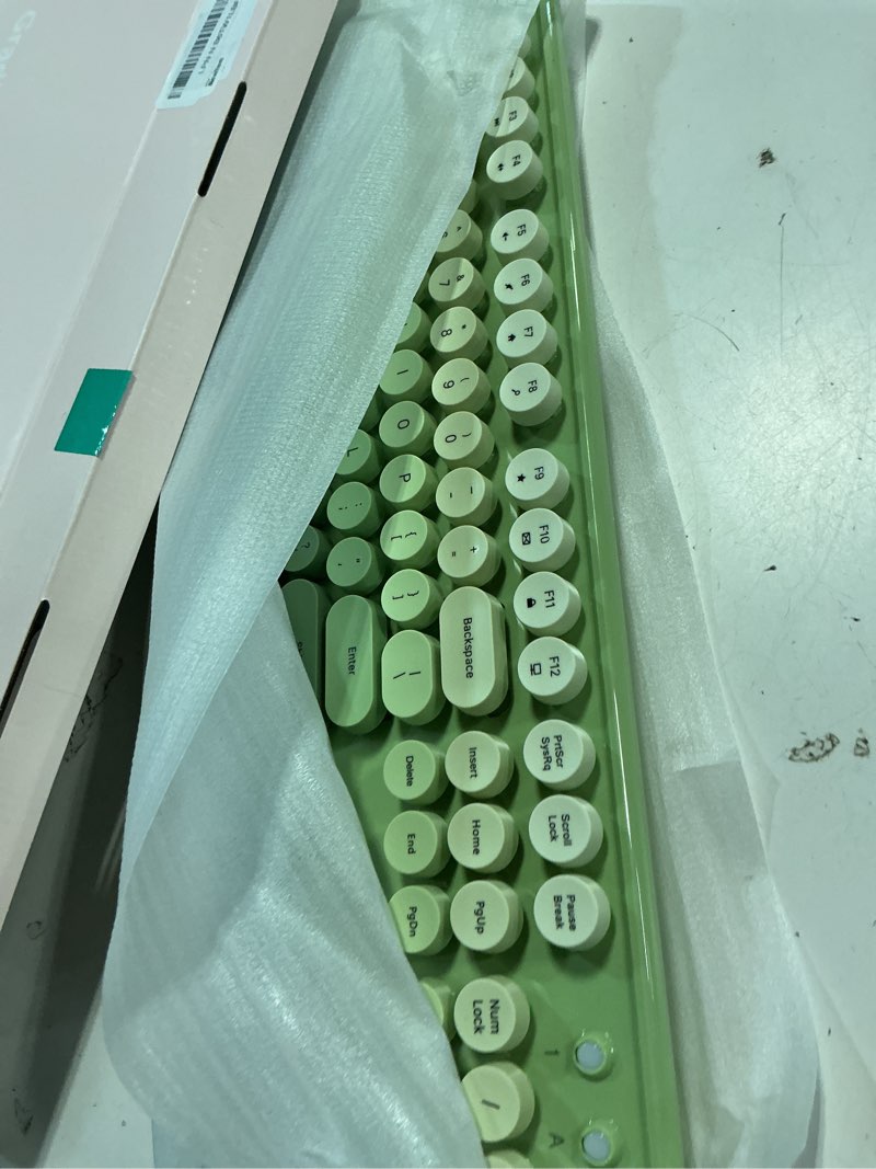 Condition photo showing As Is for colorful wireless keyboard and mouse combo, coveva 2.4ghz wireless retro cute round keycaps keyboard, 104 keys full-sized keyboard mouse set with switch button for pc laptop desktop (green gradient)
