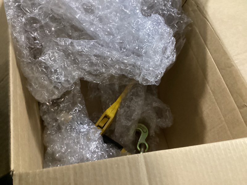 Condition photo showing As Is for VEVOR Chain and Binder Kit, 3/8"-1/2" Ratchet Load Binders 9200 lbs Working Load Limit, 3/8" x 10' G80 Chains with Grab Hooks, Ratchet Binders and Chains for Truck, Tie Down, Hauling, Towing, 2 Set 2 Binder + 10FT Chain