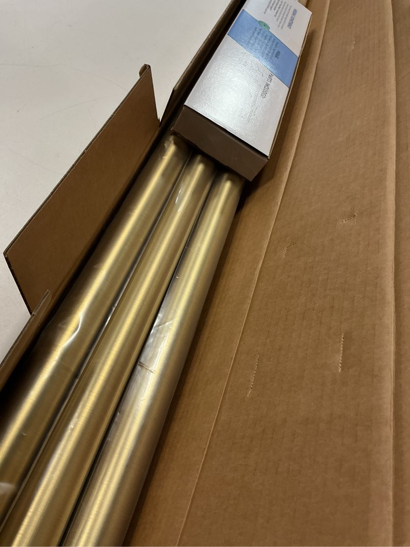 Condition photo showing New/Like New for blasthome® non-adjustable luxury curtain rods for windows, 1 ¼” rod set, 12 foot fixed length (three rods connect for a seamless look), brushed gold single rod brushed gold 12 foot