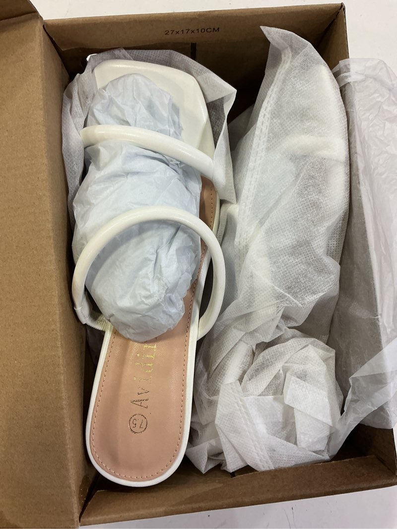 Condition photo showing New/Like New for Women's Square Open Toe Heeled Sandals Two Strap Mules Slip On Block Chunky Mid Heels Sandals 7.5 White