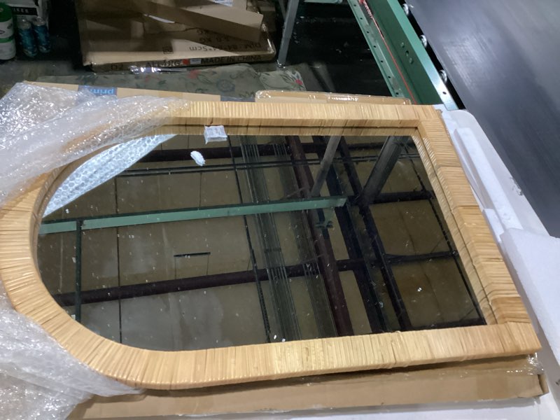 Condition photo showing Good Condition for FUIN Boho Rattan Wall Mirror 20×30 Inch Arched Natural Rattan Frame – Farmhouse Bathroom Vanity Mirror – Wicker Decorative Hanging Mirror for Living Room, Bedroom, Entryway Rattan Arched 30"L x 20"W