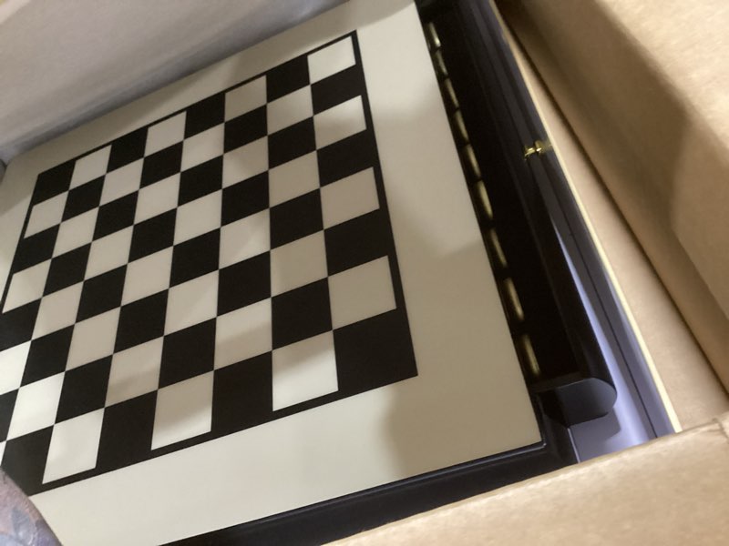 Condition photo showing Good Condition for amerous 16 inches wooden chess set, large size board with 2 built-in storage drawers - 2 extra queens - metallic & wooden chess pieces - gift packaging, board games for adults and kids