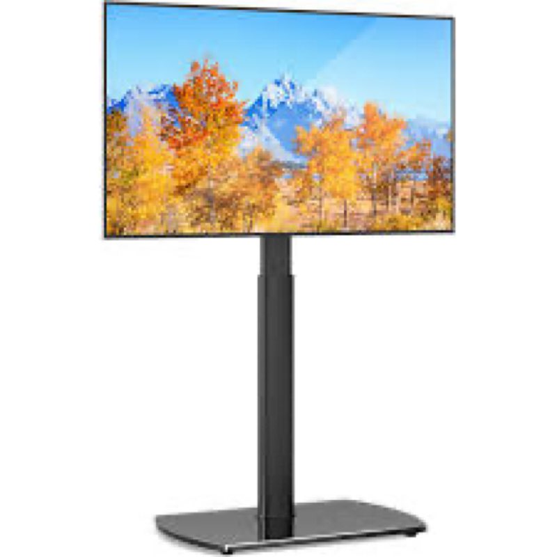 YOMT Universal TV Floor Stand with Apple TV/Roku Ultra Mount for 27-65 Inch LCD LED OLED TVs, Swivel Height Adjustable and Space Saving Design for Corner Bedroom Living Room, Black
