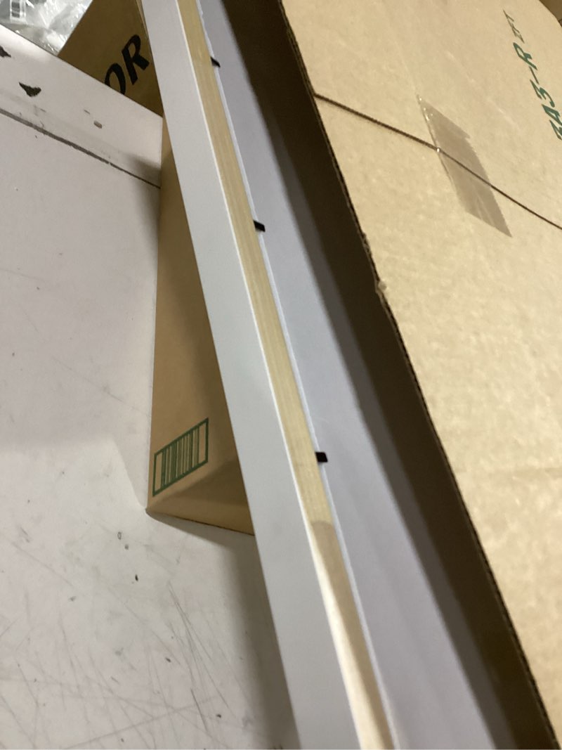 Condition photo showing As Is for 16x20 shadow box white solid pine wood display frame with acid-free backing uv acrylic & hanging hardware with 0.75" usable depth and 0.75" frame moulding width