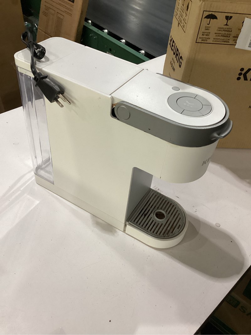 Condition photo showing As Is for keurig k-slim single serve k-cup pod coffee maker, multistream technology, 3 brew sizes, slim and sleek design, 46oz removable reservoir, white