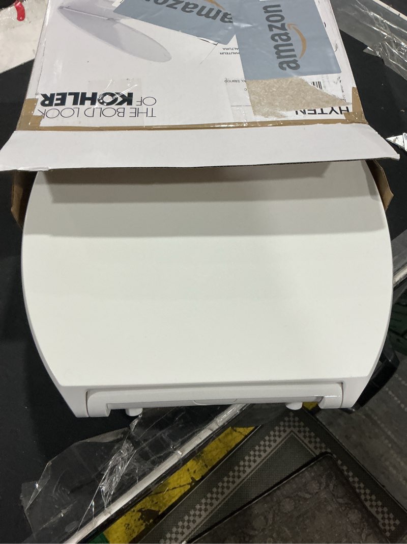 Condition photo showing As Is for KOHLER 25875-0 Hyten 3" Height, Elevated Soft Close Elongated Toilet Seat, Contoured Seat with Grip-Tight Bumpers, Quick-Attach Hardware, No Slam Toilet Seat, White White Elongated