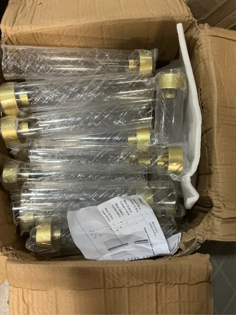 Condition photo showing Good Condition for garvee 6 pcs 42.5in 5 arm gold floor candelabra, tall metal candle centerpieces for tables with acrylic lampshade for wedding, birthday party, home decoration, christmas, fit led 0.82'' led candle
