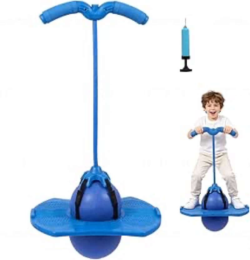 pogo jumper with handle and ball pump, high jump toy bounce jump trick board pogo bouncing ball safe and fun pogo stick for kids boys girls and adults (blue)