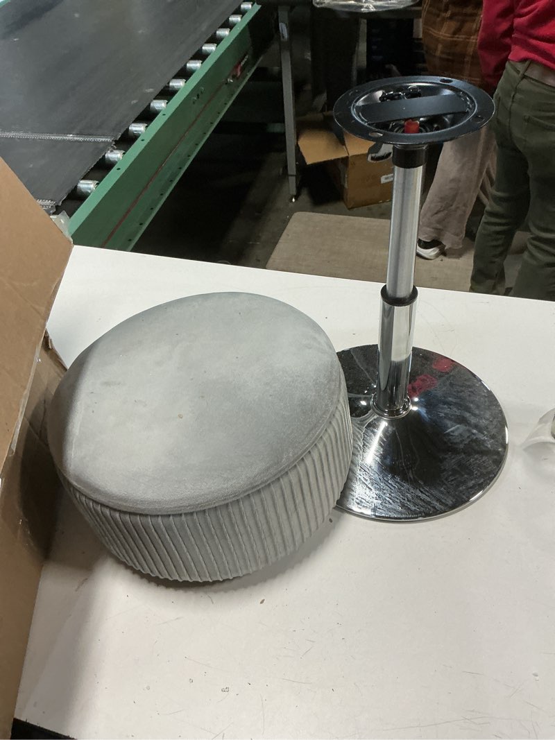 Condition photo showing As Is for LUE BONA 360°Swivel Vanity Stool Chair for Makeup Room, Height Adjustable Stool for Vanity with Storage, Small Grey Velvet for Bathroom, Living Room