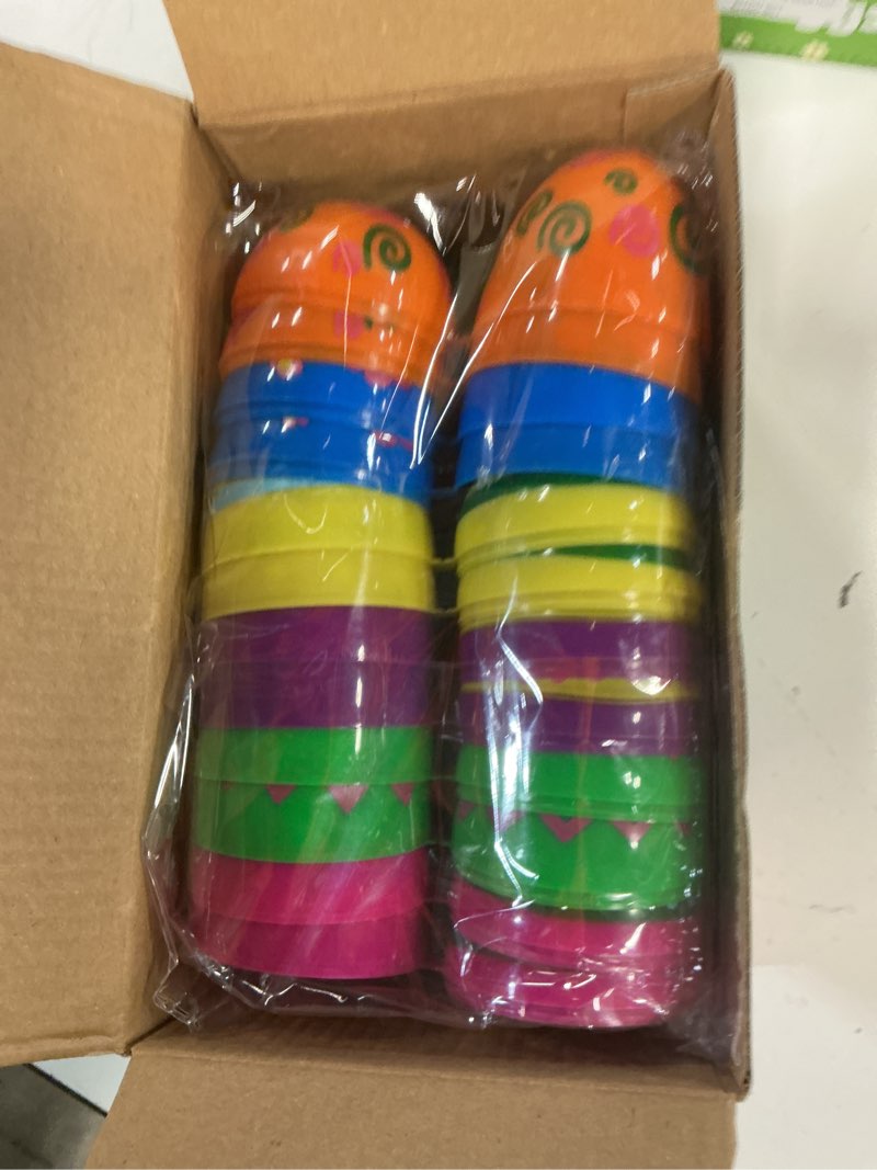 Condition photo showing New/Like New for 24 pcs 3.1" plastic printed easter eggs bulk, bright colorful fillable empty easter eggs bulks for egg hunt, kids easter basket stuffers fillers classroom prizes rewards party favors for boys girls 24 pcs 3.1" printed easter eggs