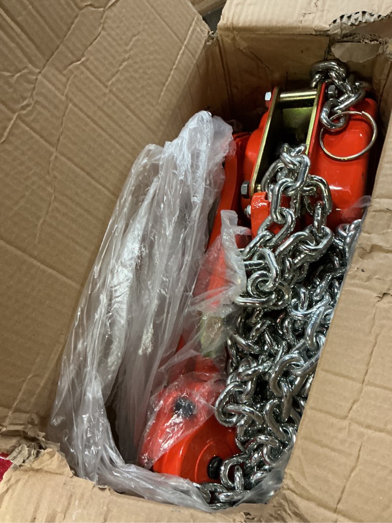 Condition photo showing As Is for vevor manual lever chain hoist, 3 ton 6600 lbs capacity 20 ft come along, g80 galvanized carbon steel with weston double-pawl brake, auto chain leading & 360° rotation hook, for garage factory dock