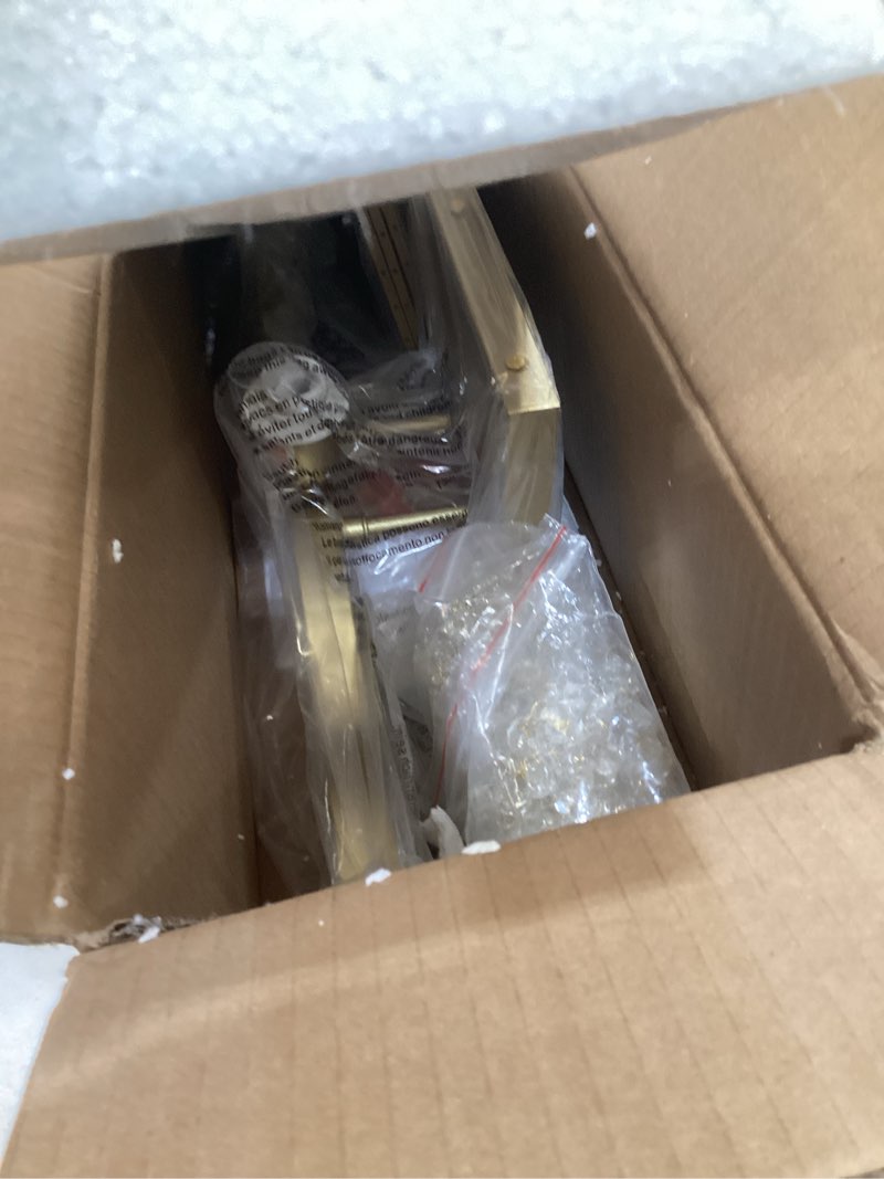 Condition photo showing As Is for wuzups 3-light bathroom light fixture over mirror morden vanity wall sconces light clear crystal drop for bedroom living room, e12 base, gold gold wall light