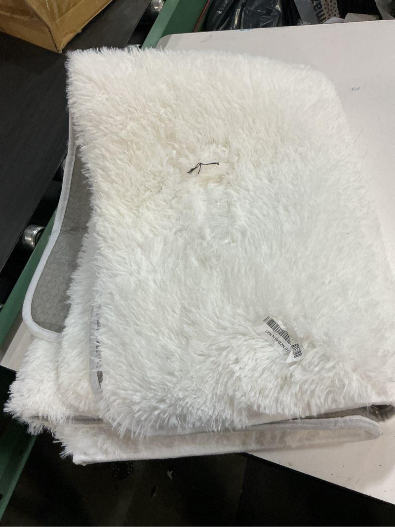 Condition photo showing As Is for ophanie white rugs for bedroom fluffy, girls kids baby shaggy shag fuzzy soft carpet, 3x5 small plush bedside area rug, indoor floor room carpet for teen dorm home decor aesthetic, nursery 3' x 5' (rectangular) 4- white