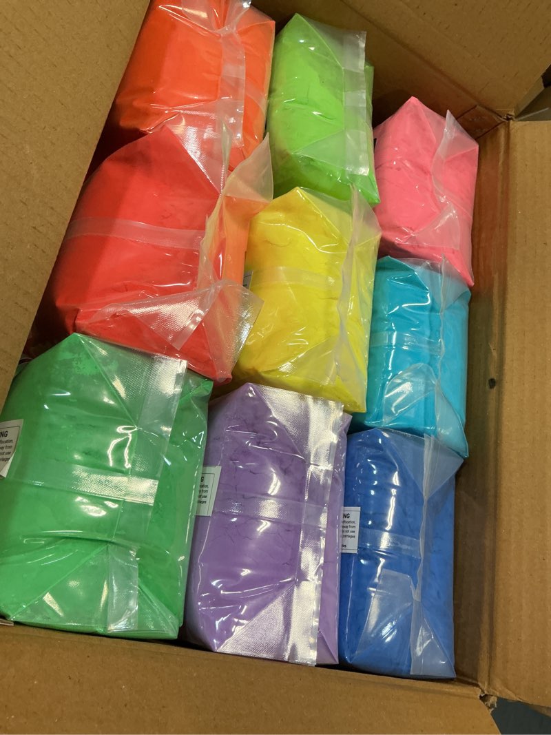 Condition photo showing New/Like New for color run powder bulk, 27 lb color war pack, 9 colors x 3 lbs | washable, non-toxic holi powder for schools, summer camps & youth groups; vibrant chalk shades; easy cleanup; kid safe