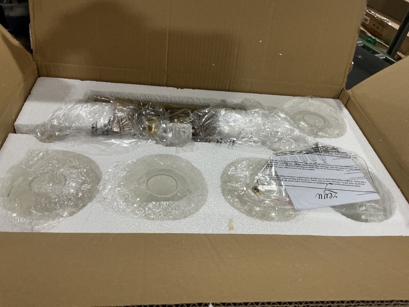 Condition photo showing As Is for zeyu 21 inch bathroom wall sconce, 3 light sconces wall lighting over mirror, brushed gold finish with clear hammered glass, zjf63b-3w bg brushed gold|hammered glass 3-light