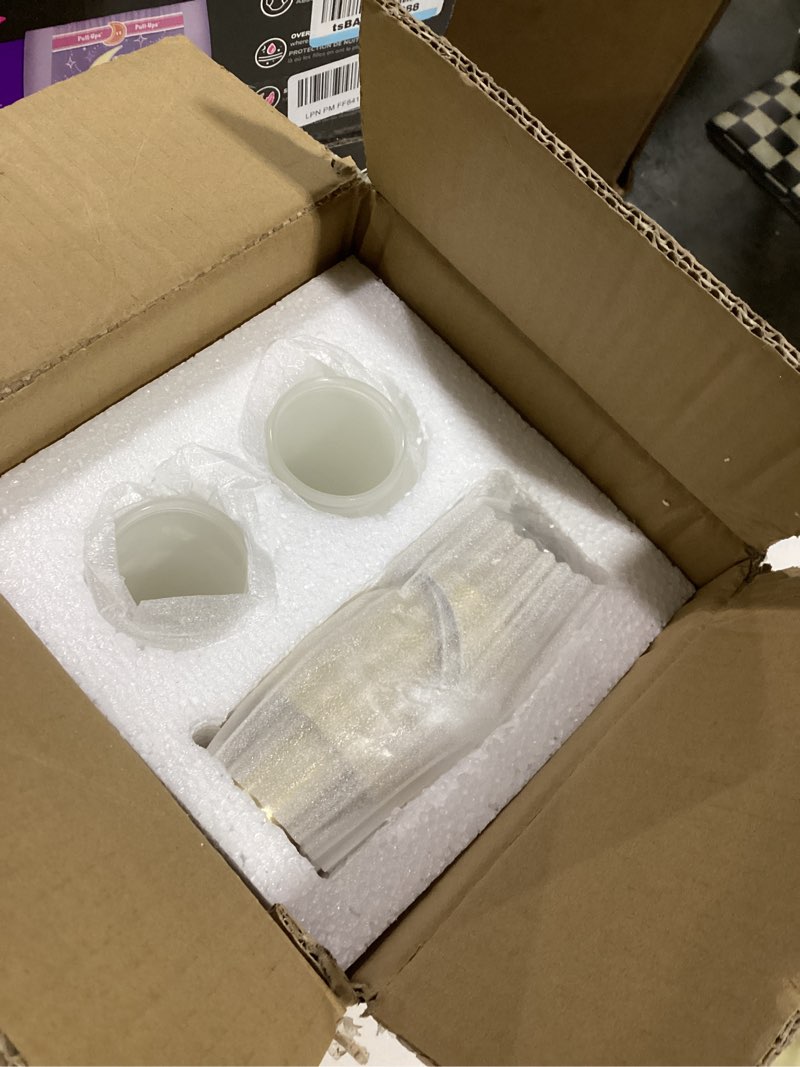 Condition photo showing Good Condition for Gold Knurled Texture Wall Sconce Frosted Glass Shade Modern Bathroom Vanity Light Fixtures 2-Lights Mid Century Wall Light for Mirror Living Room Hallway E26 T10 Bulbs(Excluded) Gold/Frosted Glass