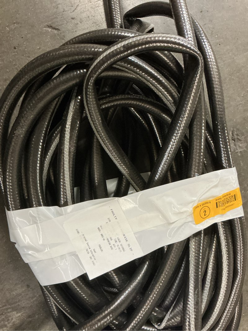 Condition photo showing As Is for high-performance 5/8 in x 50 ft. kink resistant, black durable contractor garden hose