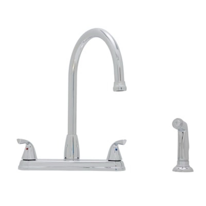 project source everfield chrome double handle deck-mount kitchen faucet (includes deck plate) (includes side sprayer)