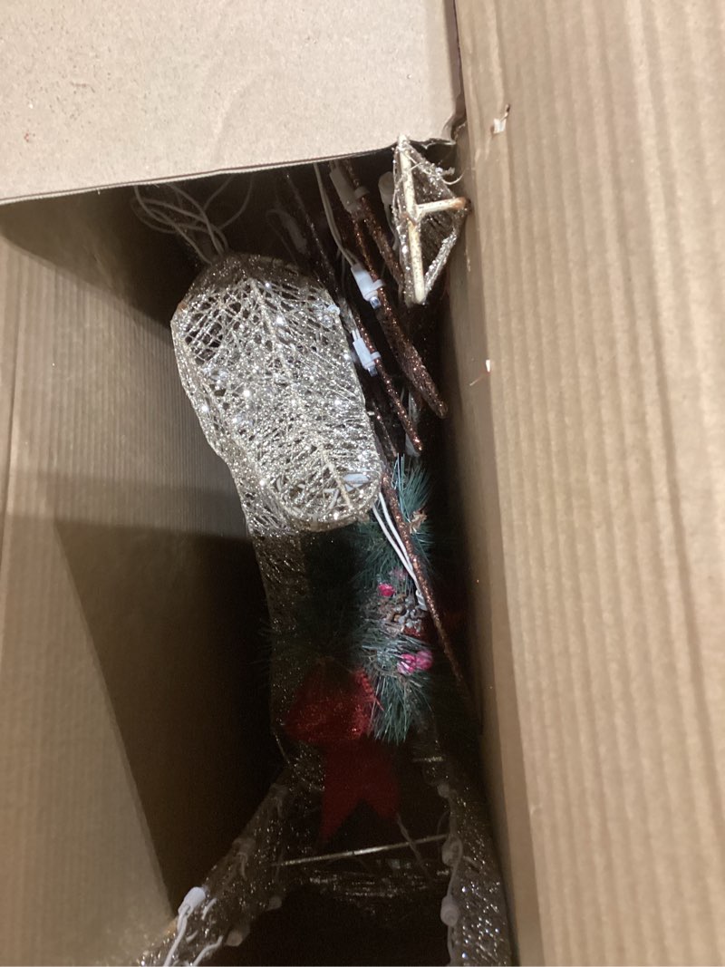 Condition photo showing Good Condition for National Tree Company Pre-lit Artificial Christmas Décor - Includes Pre-strung White LED Lights and Ground Stakes - Sisal Splendor Champagne Standing Deer - 4 ft