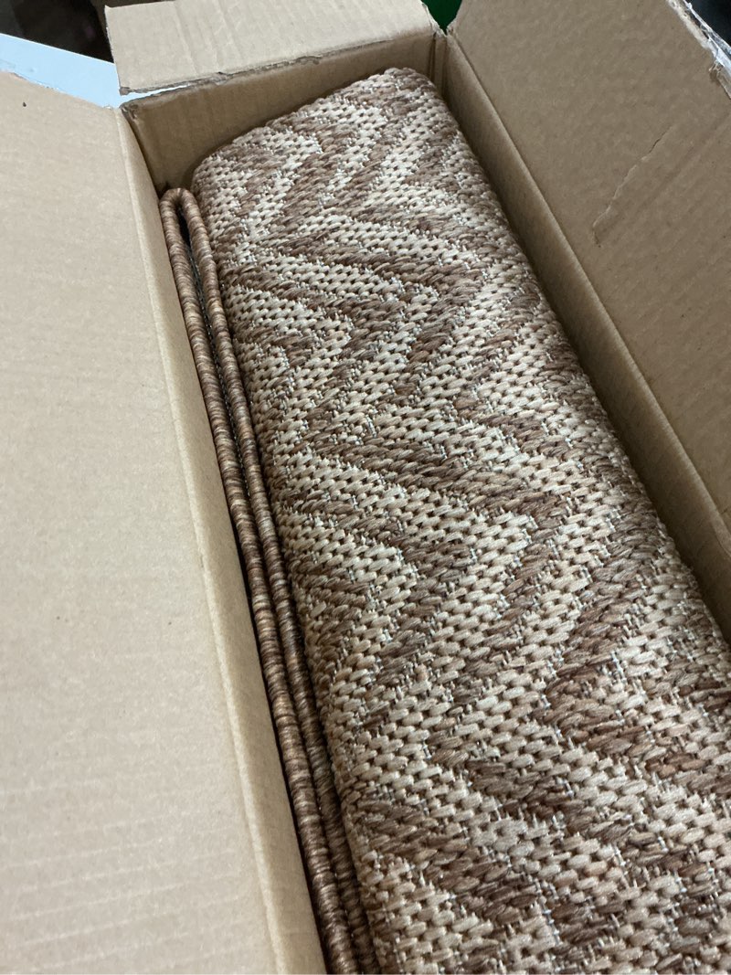 Condition photo showing Good Condition for montvoo-outdoor rug-patio rug 6x9 polypropylene indoor outdoor rugs outdoor carpet for patio deck balcony porch, textured weave, durable for high traffic, fade-resistant, boho farmhouse neutral brown brown-wavy 6' x 9' (rectangular)