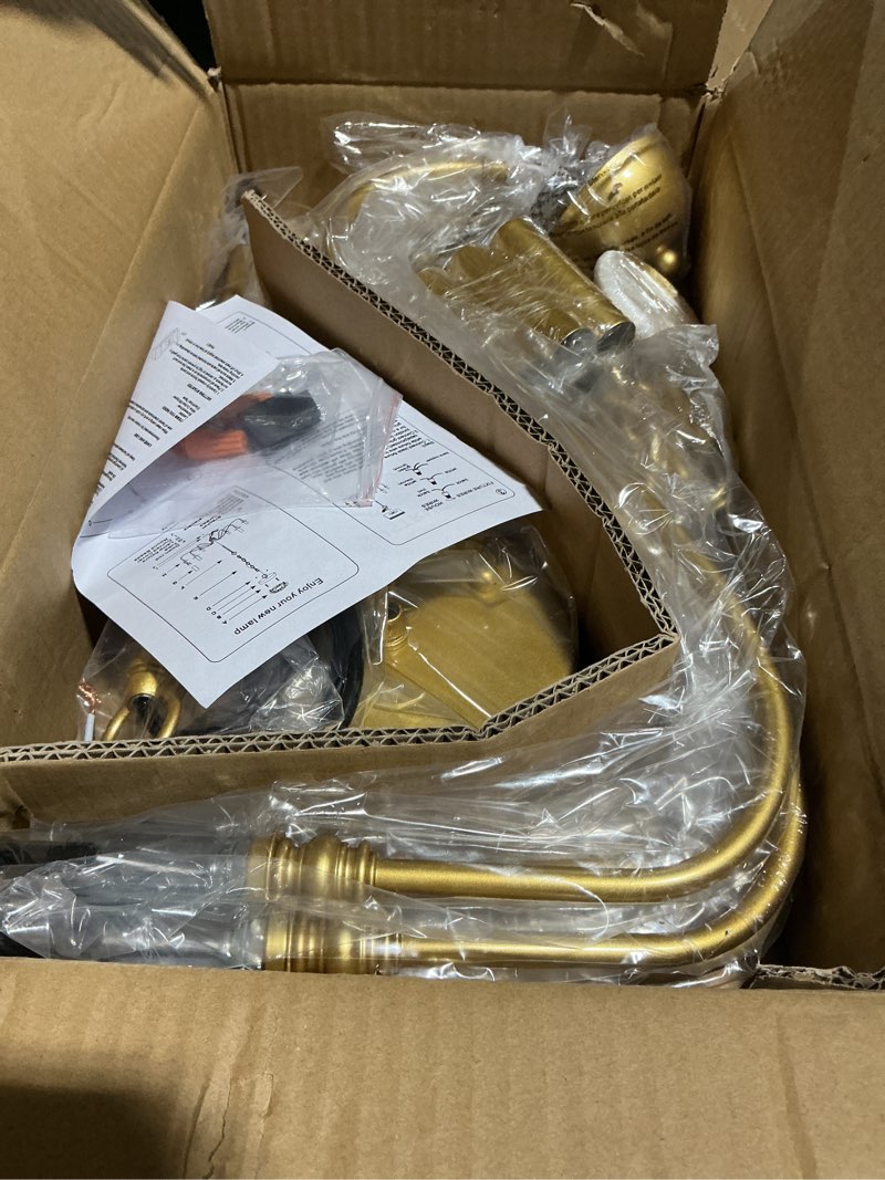 Condition photo showing Good Condition for Gold Chandelier 6-Light Modern Brass Farmhouse Chandelier Wrought Iron Classic Candle Ceiling Pendant Light Fixture for Dining Room Living Room Kitchen Island Entry Stairwell, Dia 35"
