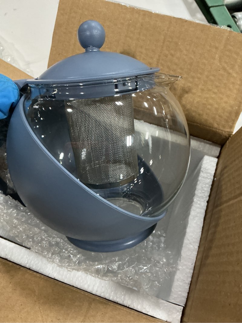 Condition photo showing New/Like New for primula half moon teapot with removable infuser, glass tea maker with reusable fine mesh stainless steel filter, dishwasher safe, 40-ounce, blue 40-ounce blue