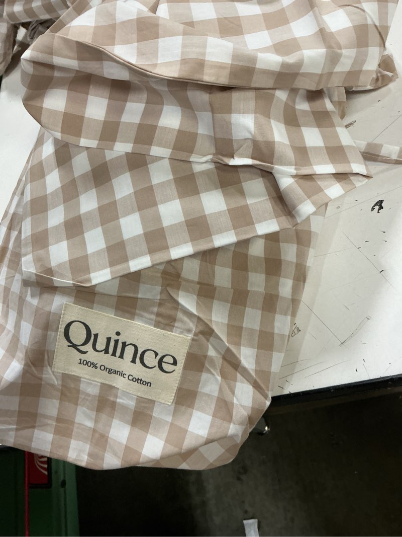 Condition photo showing Good Condition for quince twin  european linen gingham fitted sheet set 2 pieces 