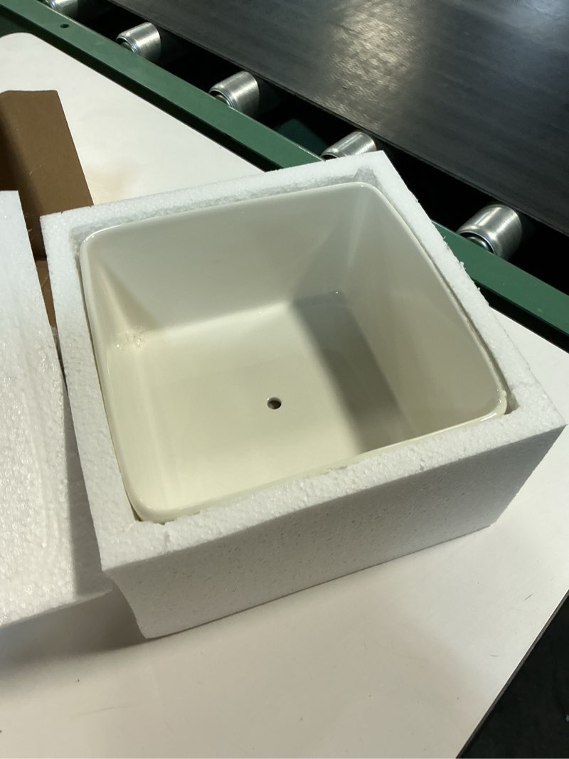 Condition photo showing Good Condition for 7 inch square white ceramic succulent cactus plants planter pot with drainage bamboo tray ?large?