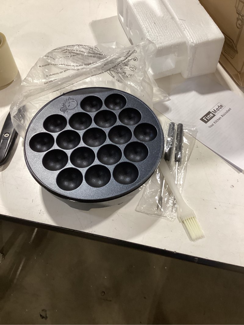 Condition photo showing Good Condition for finemade takoyaki maker pan with temperature control, tools and recipes, make 18 japanese octopus balls at once, easy to use and store black