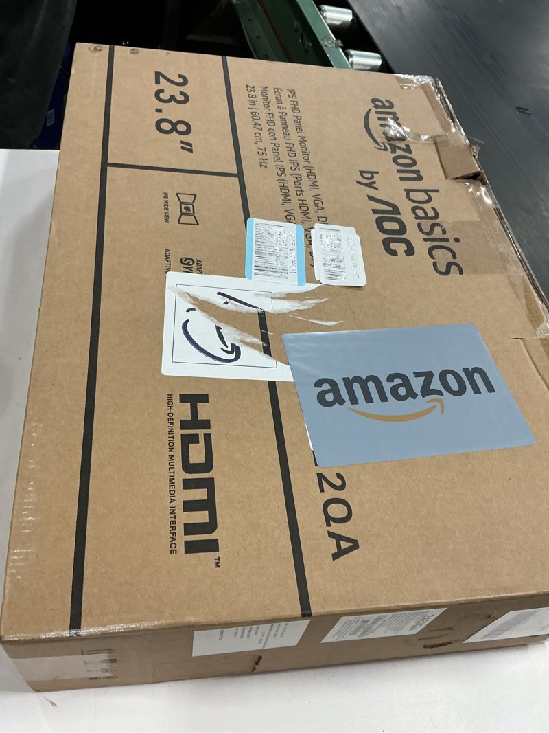 Condition photo showing As Is for Amazon Basics 24-inch IPS Monitor 75 Hz Powered with AOC Technology FHD 1080P HDMI, Display Port and VGA Input VESA Compatible Built-in Speakers for Office and Home, Black