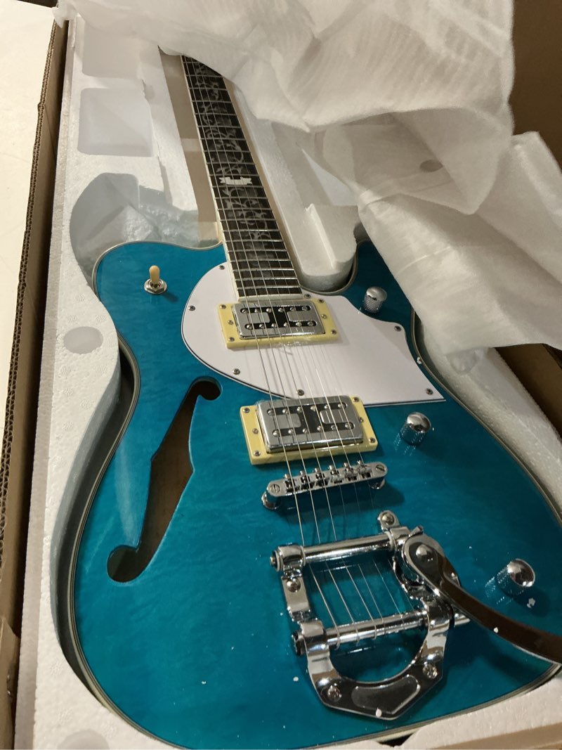 Condition photo showing Good Condition for zuwei electric guitar f hole semi hollow body guitar,tl series electric guitar,3a quilted maple top,bridge, flower inlayâ€¦ (bule)