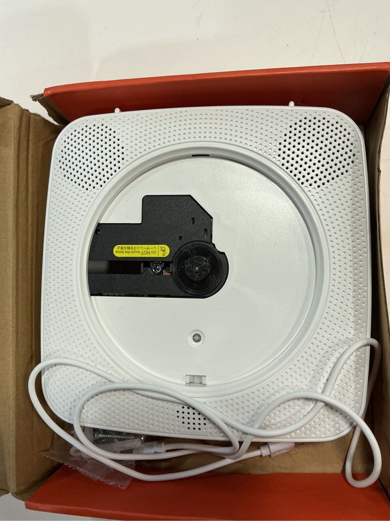 Condition photo showing As Is for gueray cd player portable with bluetooth wall mountable, cd music battery operated players for home with speakers 1800mah rechargeable lcd screen display fm radio usb aux jack remote control white