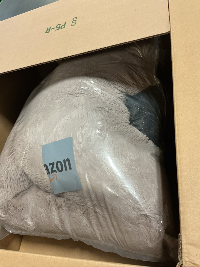Condition photo showing Good Condition for PetJett Calming Large Dog Bed - 36'' Donut Dog Beds, Anti-Slip & Washable Large Round Bed, Fluffy Faux Fur Pet Bed, Super Soft Anti-Anxiety Premium Comfort Bed, Fits Dogs up to 100 lbs - Beige Beige Large - 36”L x 36”W x 10”Th
