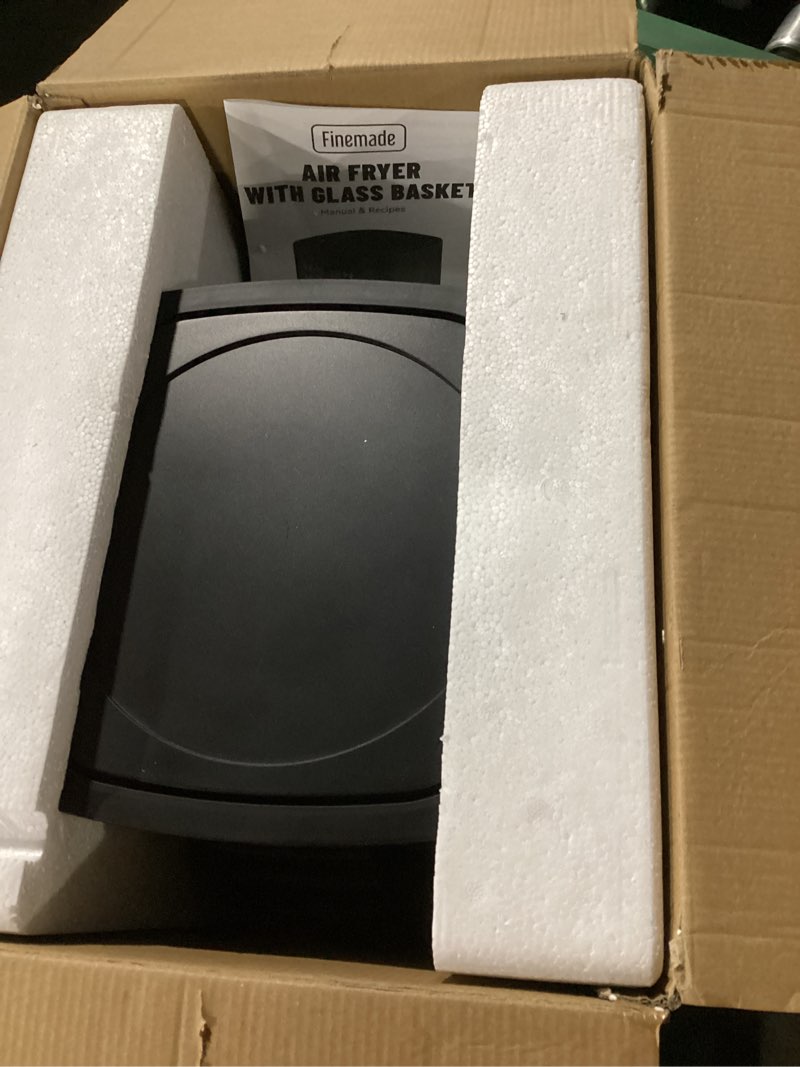 Condition photo showing New/Like New for finemade 12-in-1 glass air fryer non toxic,4.5 quart, dishwasher-safe air fryer glass basket, freidora de aire de vidrio, temperature & time programable, pfoa & pfas free, graphite