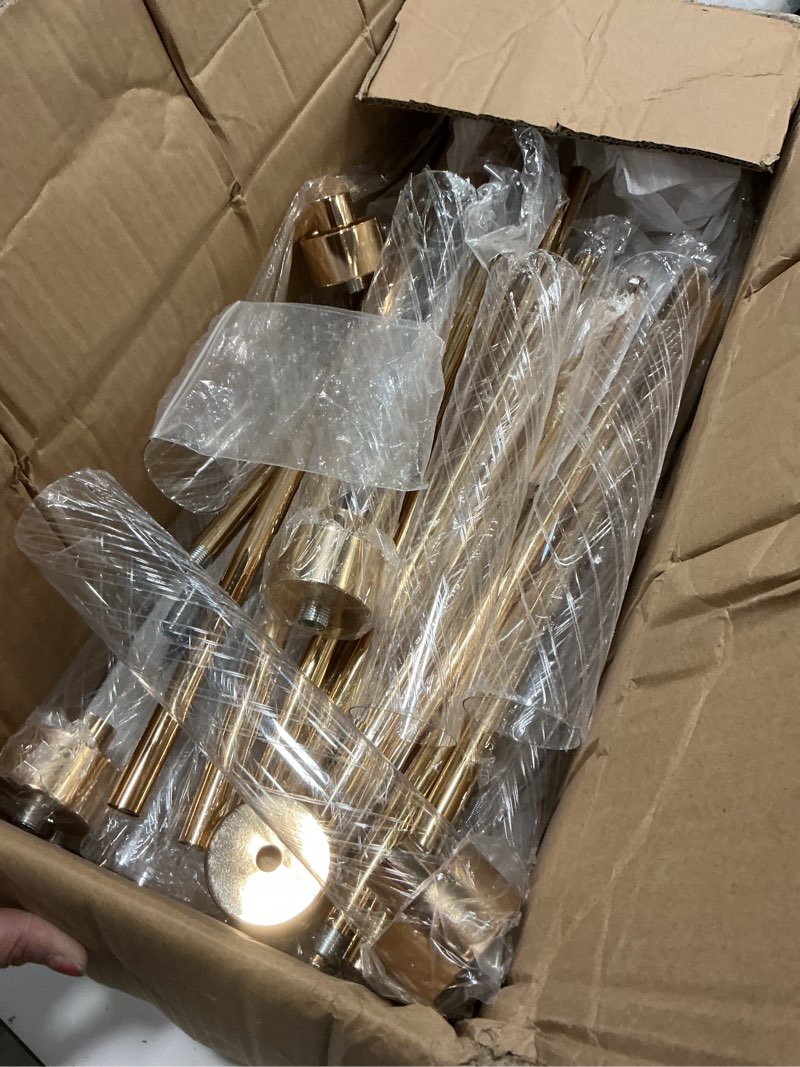 Condition photo showing As Is for 5 Arm Gold Candelabra Centerpieces for Table 4 Set Floor Candelabras Metal Candlestick for LED Candle 26'' Tall Candle Holders with Acrylic Lampshade for Wedding Party Fireplace 5 Arm Round 26 in