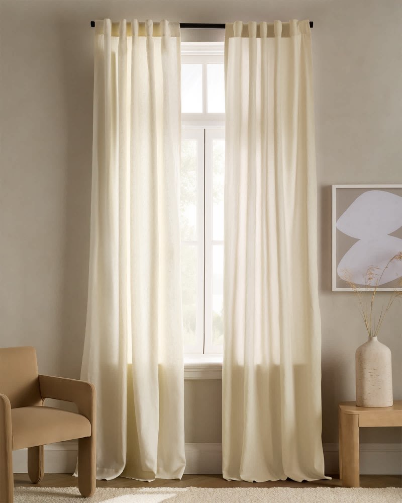 quince, european linen curtain /single panel(48”x96)ivory