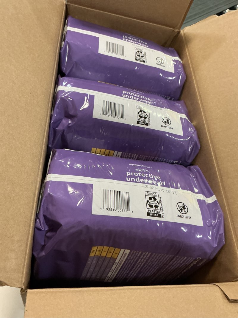 Condition photo showing New/Like New for amazon basics incontinence underwear for women, protective, disposable, postpartum, maximum absorbency, x-large, lavender, 48 count (3 packs of 16)