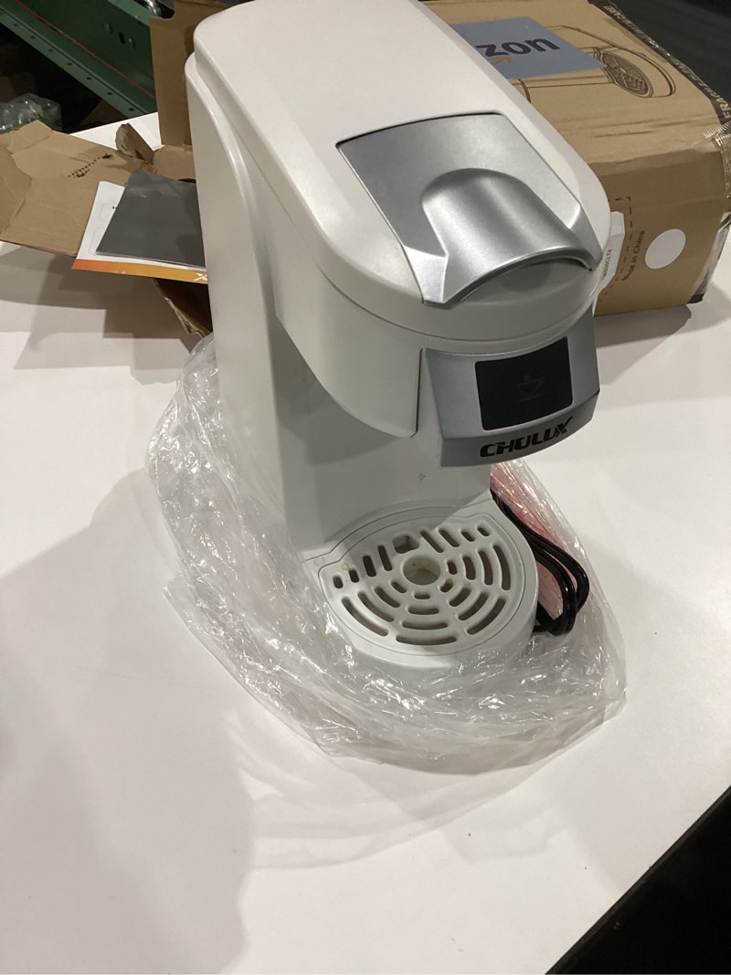 Condition photo showing As Is for CHULUX Classic Single Serve Coffee Maker for K Cup, One Button Easy Coffee Machine for Office, RV, Travel and Dorm, White