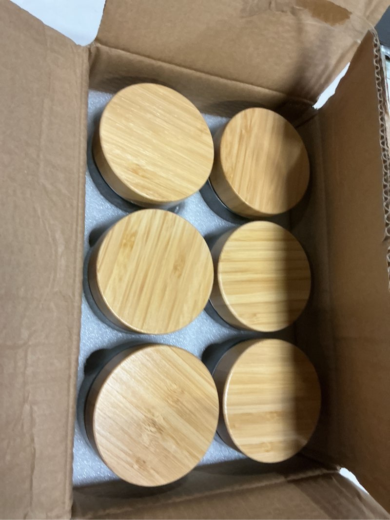 Condition photo showing Good Condition for NETANY 6-pack 16oz Glass jars with Airtight Lids, Overnight Oats Containers with Bamboo Lids, Wide mouth Mason Salad jars, Glass Food Storage Containers for Snacks Yogurt Spice Sugar Natural6-16oz