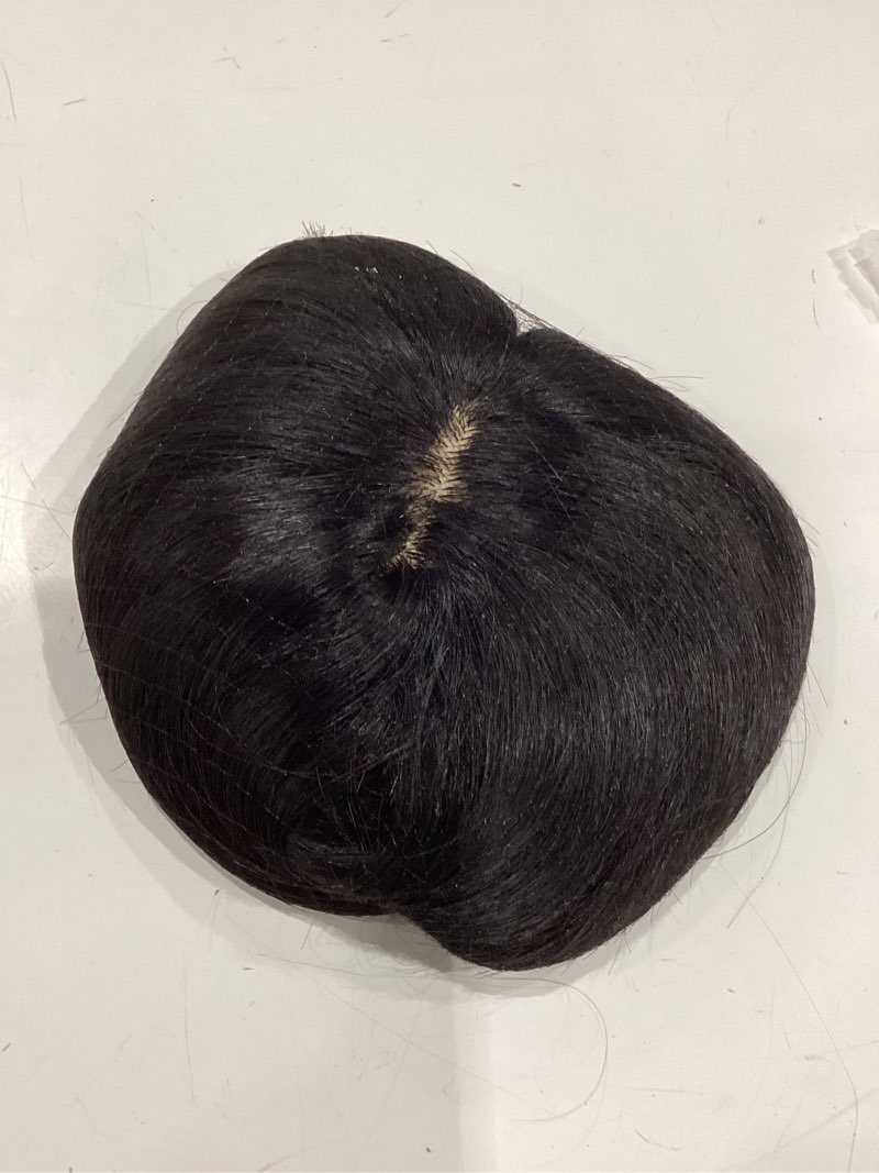 Condition photo showing New/Like New for real human hair topper light thin clip in hair bangs for women and men 6 inches middle part straight hairpieces for mild hair loss volum (mid parting, 10inch, 1b)