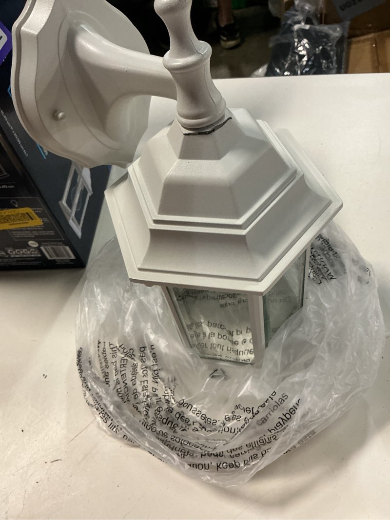 Condition photo showing As Is for project source henfield 11.81-inches h matte white hardwired outdoor wall light