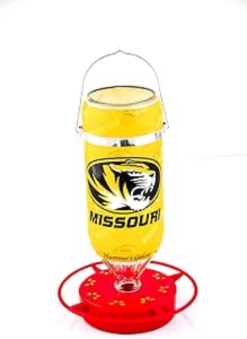 Hummer's Galore, NCAA College Football Hummingbird Feeder, Glass Hummingbird Feeder with UV Resistant Plastic Wrap for Outdoors Hanging, 32 oz, (Mizzou)