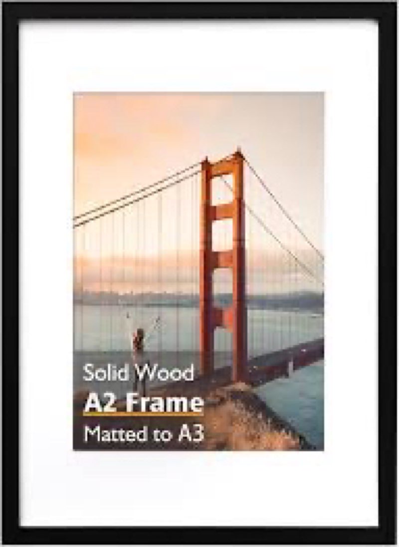 KINLINK A1 Picture Frame, Black Solid Wood Frame with Acrylic Plexiglass for Pictures A2 with Mat or