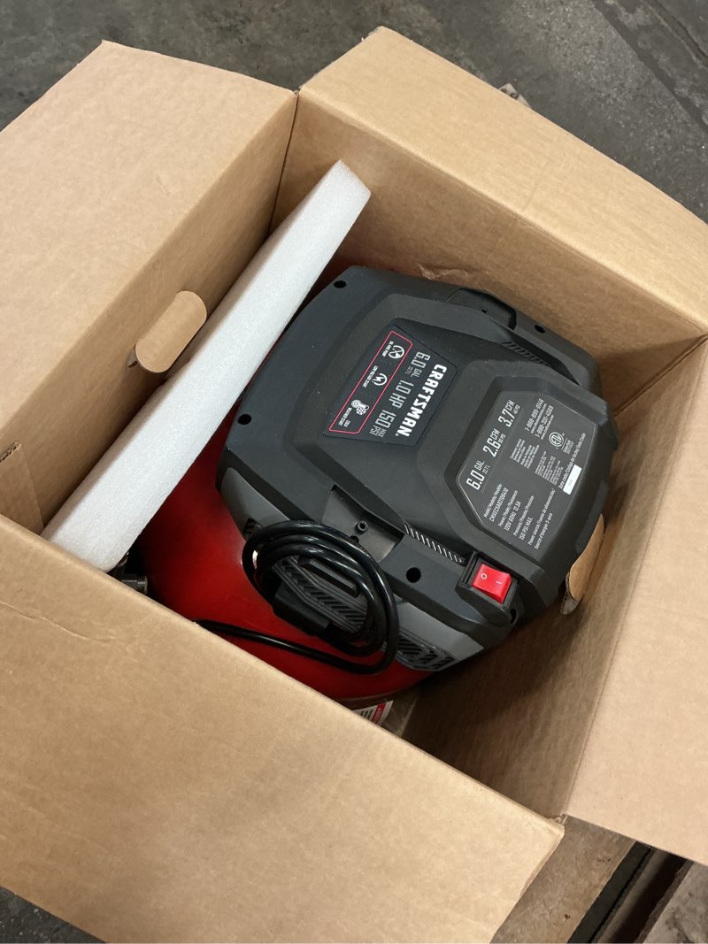 Condition photo showing As Is for craftsman 6-gallon portable electric 150 psi pancake air compressor