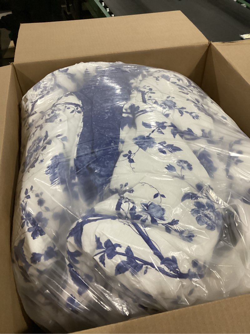 Condition photo showing Good Condition for Laura Ashley Stone Cottage - King Quilt Set, Reversible Cotton Bedding with Matching Shams, Block Print Home Decor (Bexley Light Blue, King) Elise Blue Queen