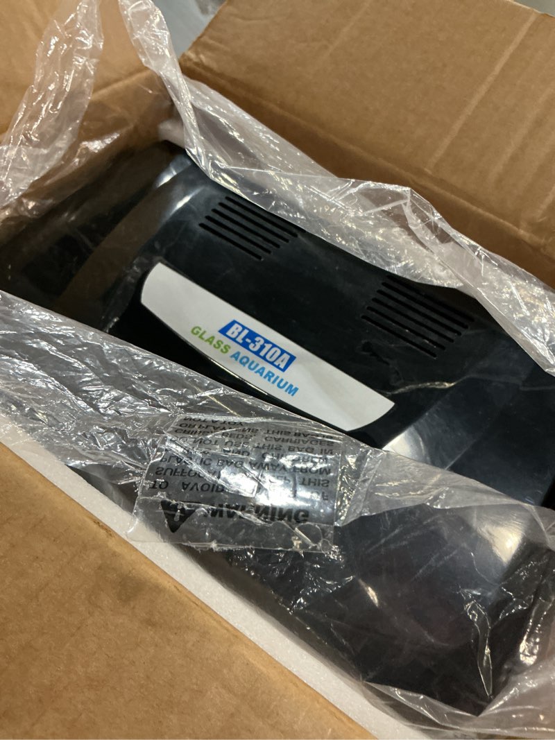 Condition photo showing As Is for 4 gallon glass aquarium starter kit with flip-top feeding port for betta fish: crystal clear 360° viewing, eco-cycle filtration, air pump, and led lighting 4 gallons