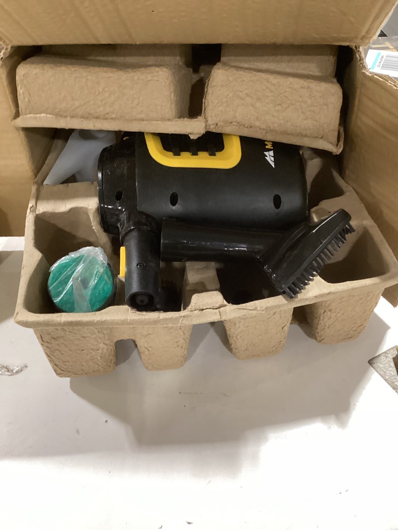Condition photo showing As Is for mcculloch mc1230 handheld steam cleaner, 10 minute runtime, 11 accessories: jet nozzle, brushes, & more - built for home, tile, grout, carpet, furniture, & personal car detailing