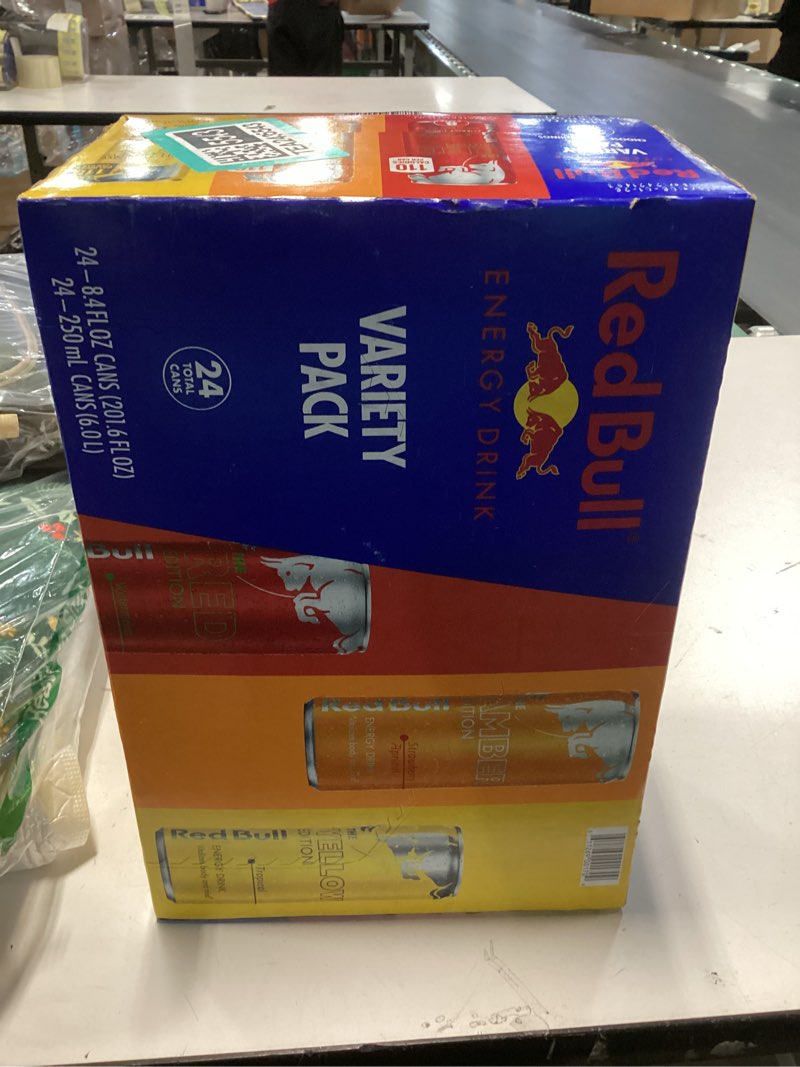 Condition photo showing New/Like New for Red Bull Energy Drink Variety Pack, Red Bull Red, Yellow, and Amber Edition and Energy Drinks, 8.4 Fl Oz, 24 pack Cans Variety 8.4 oz., 24pk, (1x24)
